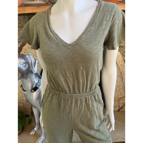 UpWest Short Sleeve V-Neck Green Cotton Jumpsuit with Pockets Size XS - Picture 6 of 8
